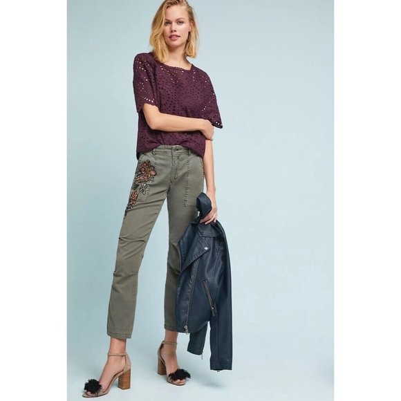 Anthropologie Olive Embroidered Pants - Picture 6 of 16